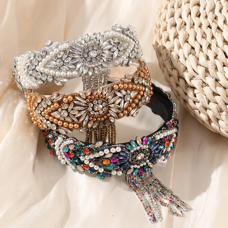 European and American French Court Style Pearl Tassel Bangs Hair Hairband Accessories Full Diamond Hair Hoop Headwear Girl New
European and American French Court Style Pearl Tassel Bangs Hair Hairband Accessories Full Diamond Hair Hoop Headwear Girl New