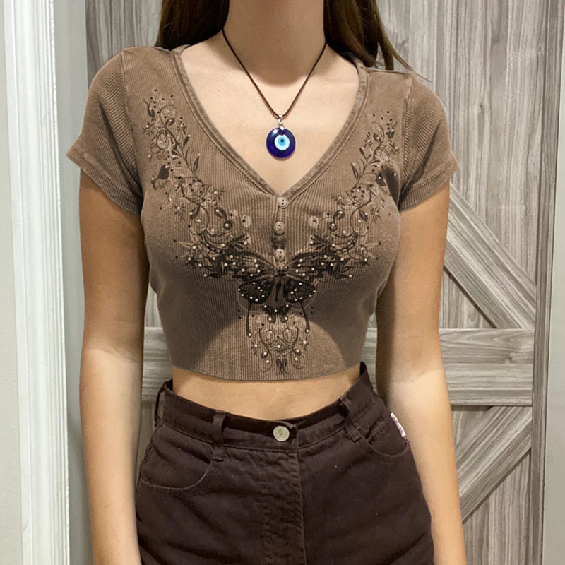 Y2K Retro Print V Neck Tshirts Fairycore Chic Skinny Aesthetic Cropped Tops Tee Retro Grunge Cute Woman Shirts Cuteandpsycho NEW
Y2K Retro Print V Neck Tshirts Fairycore Chic Skinny Aesthetic Cropped Tops Tee Retro Grunge Cute Woman Shirts Cuteandpsycho NEW