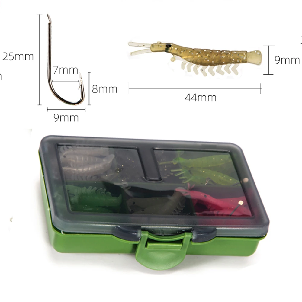 121 pcs / set of 44mm long six color soft silicon shrimp bait with luminous Lure bait
121 pcs / set of 44mm long six color soft silicon shrimp bait with luminous Lure bait