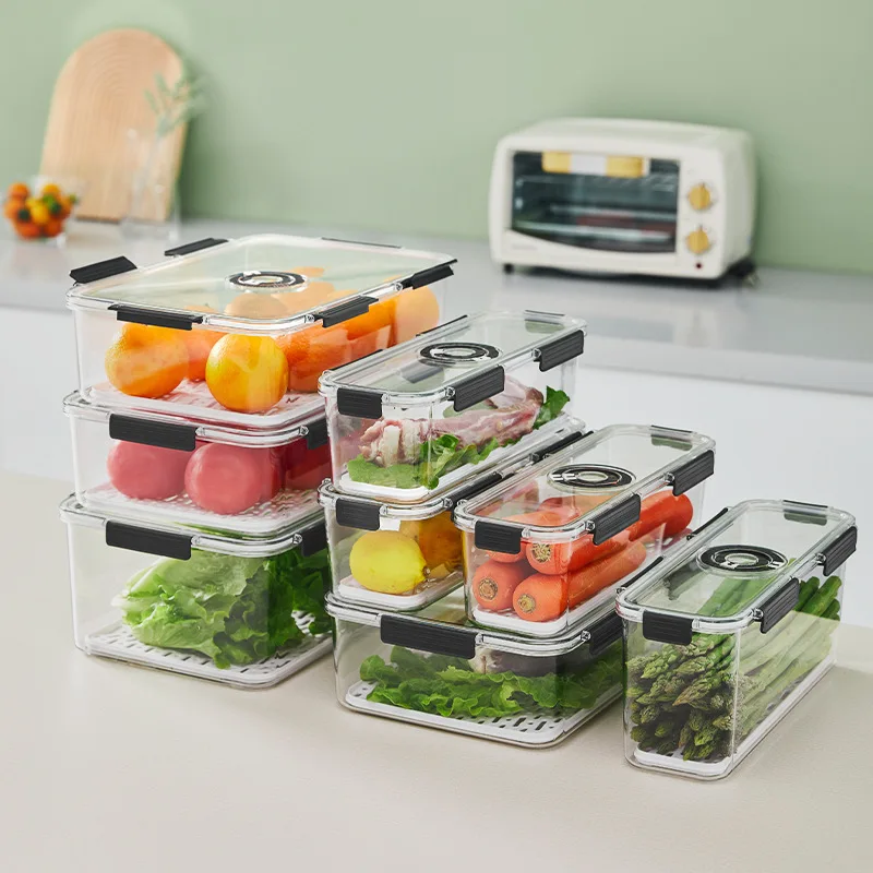 

Контейнер для хранения в холодильнике, герметичная коробка для свежей еды, удобная с таймером, кухонные контейнеры для хранения свежих фруктов и овощей и мяса