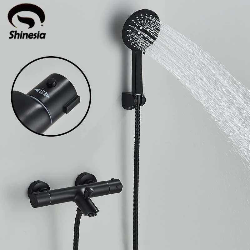 Shinesia Black Thermostatic Valve Shower Facuet Hot Cold Mixer Tap wall mount ABS plastic hand shower dual handle
Shinesia Black Thermostatic Valve Shower Facuet Hot Cold Mixer Tap wall mount ABS plastic hand shower dual handle