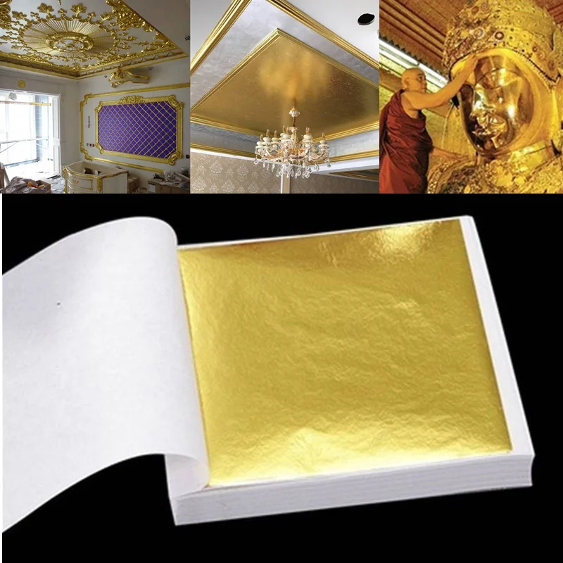 

100 Pcs Sheets Pure 24K Gold Foil Leaf Anti-Aging Gilding For Food Decorations Handmade DIY Scrapbooking Craft Decoration