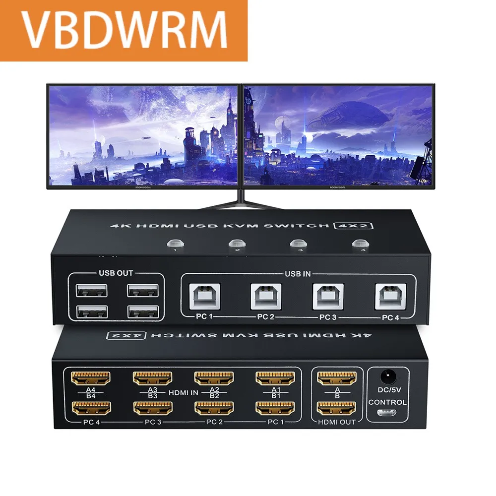 HDMI KVM Switch 4X2 Extended Display Converter Dual Monitor 4K@60Hz USB KVM Switcher for PC Monitor Mouse Keyboard Share
HDMI KVM Switch 4X2 Extended Display Converter Dual Monitor 4K@60Hz USB KVM Switcher for PC Monitor Mouse Keyboard Share