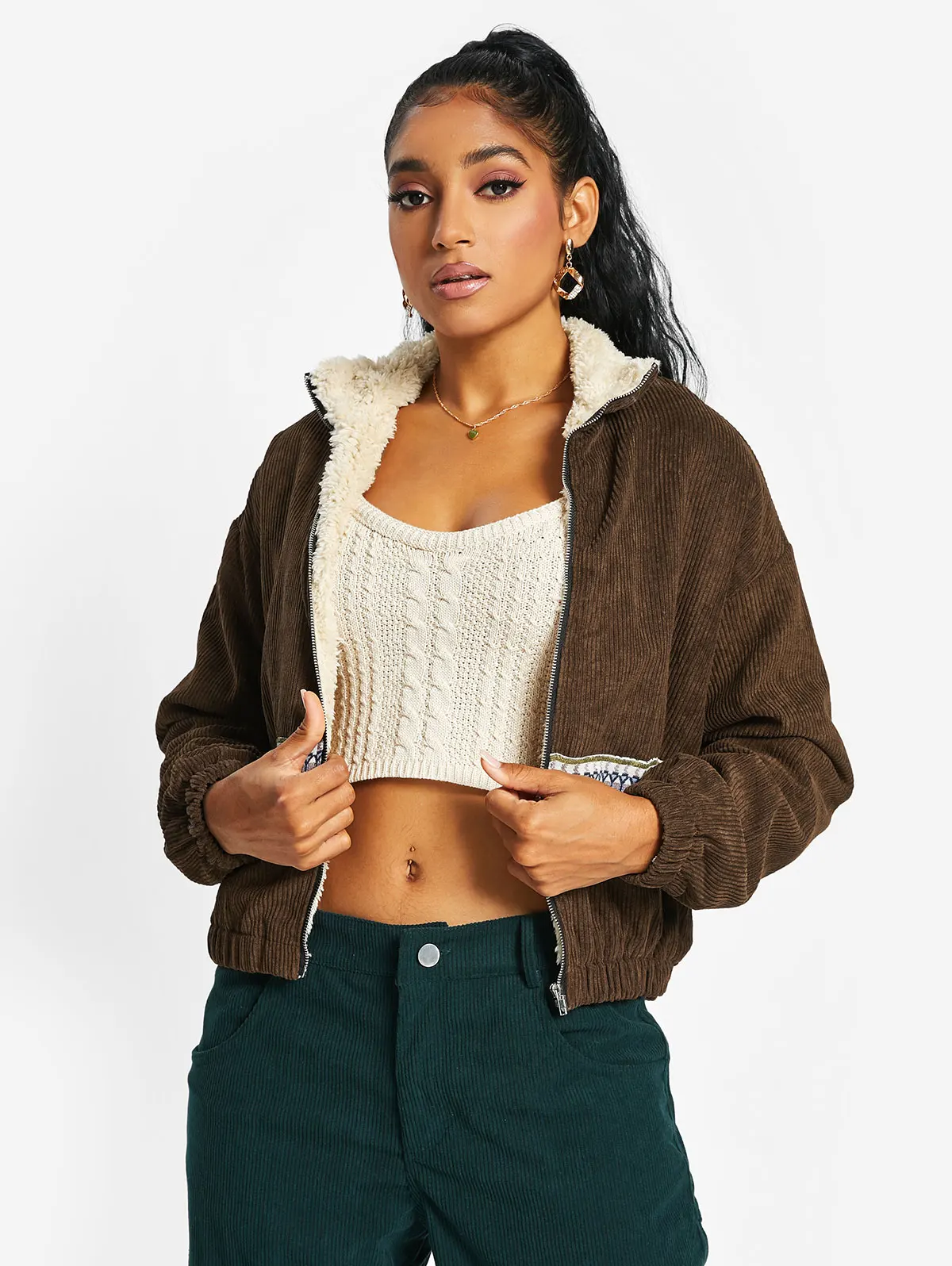 ZAFUL Faux Fur Lined Tribal Print Corduroy Jacket Women Casual Coat Winter Outwear
ZAFUL Faux Fur Lined Tribal Print Corduroy Jacket Women Casual Coat Winter Outwear