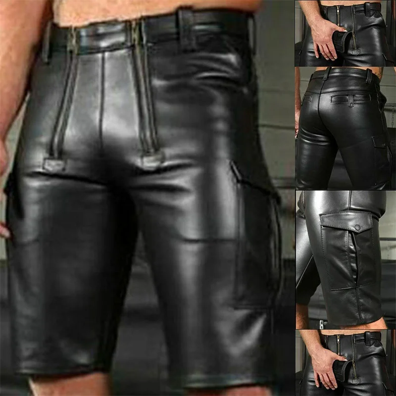 2023 Men's Leather Pants Solid Color Pocket PU Leather Punk Tight Nickel Pants Double Zipper Decorative Shorts-Bk12
2023 Men's Leather Pants Solid Color Pocket PU Leather Punk Tight Nickel Pants Double Zipper Decorative Shorts-Bk12