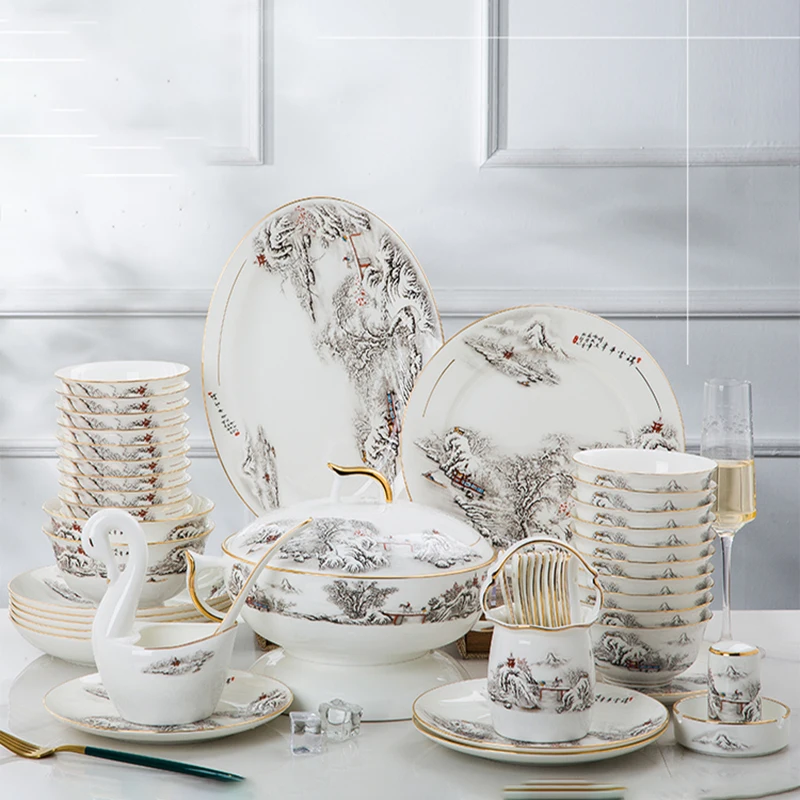 Китайский роскошный набор тарелок, эстетичный цветочный десерт, персонализированный керамический Обеденный набор, Декоративная посуда 
Китайский роскошный набор тарелок, эстетичный цветочный десерт, персонализированный керамический Обеденный набор, Декоративная посуда