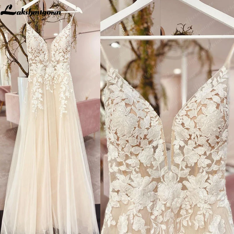 Lakshmigown A-Line Tulle Champagne Summer Wedding Dress Boho for Beach Appliques Backless Sexy Bride Dresses for Women
Lakshmigown A-Line Tulle Champagne Summer Wedding Dress Boho for Beach Appliques Backless Sexy Bride Dresses for Women