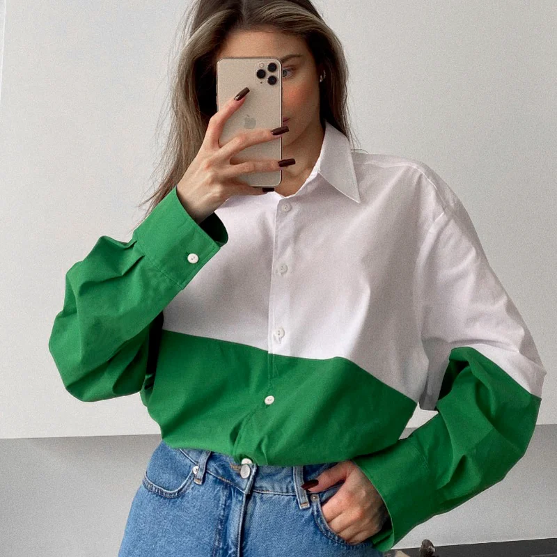 Fall/winter New Long-sleeved Stitching Shirt Contrast Color Fashion Women's Street Hip-hop Lapel Shirt Loose Women's Clothing
Fall/winter New Long-sleeved Stitching Shirt Contrast Color Fashion Women's Street Hip-hop Lapel Shirt Loose Women's Clothing