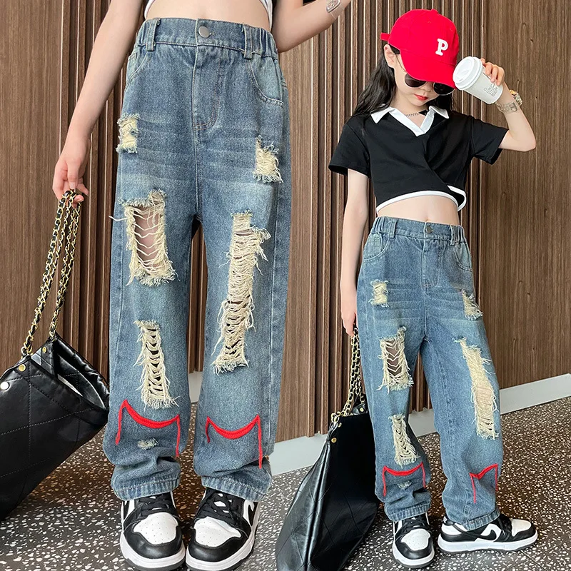 Baby Girl Clothes Summer Fashion New Clothing Blue Jeans for Teen Girls Kids Casual Ripped Loose Pants 8 9 10 12 14 Years Old
Baby Girl Clothes Summer Fashion New Clothing Blue Jeans for Teen Girls Kids Casual Ripped Loose Pants 8 9 10 12 14 Years Old