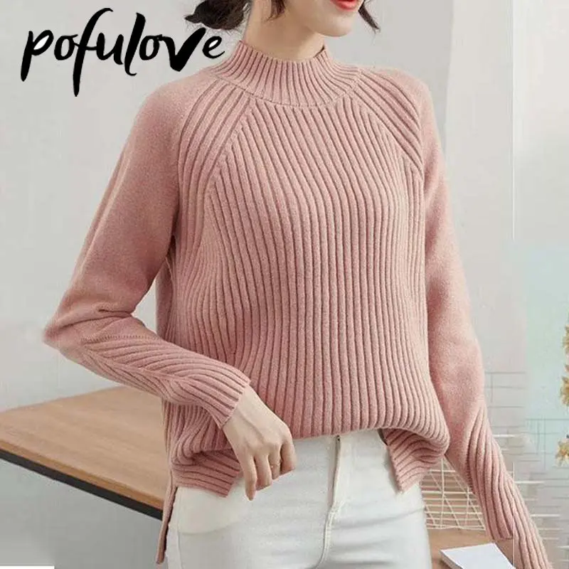 Women's Half Turtleneck Sweater Thicken and Keep Warm Autumn Winter Pullover Loose Stripe Sweater Women's Sexy Split Swe
Women's Half Turtleneck Sweater Thicken and Keep Warm Autumn Winter Pullover Loose Stripe Sweater Women's Sexy Split Swe