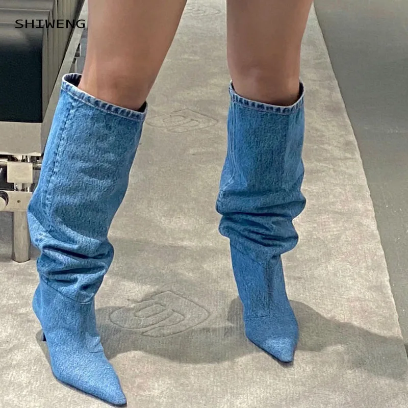 Женские джинсовые ковбойские сапоги, ковбойские сапоги до колена, на высоком каблуке, без застежки, обувь в западном стиле, большие размеры ... 
Женские джинсовые ковбойские сапоги, ковбойские сапоги до колена, на высоком каблуке, без застежки, обувь в западном стиле, большие размеры ...