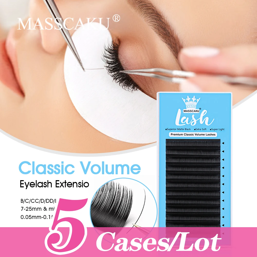 

5cases/lot Wholesale MASSCAKU Professional Russian Volume Eyelash Extensions C D Curl Classic Eyelashes Mink individual Lashes