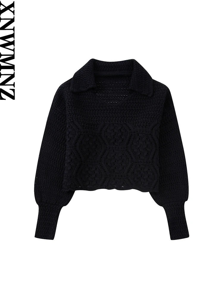 XNWMNZ Women Fashion Black Cropped Loose Knit Sweater Vintage Polo Collar Long Lantern Sleeve Tops Female Chic Pullovers
XNWMNZ Women Fashion Black Cropped Loose Knit Sweater Vintage Polo Collar Long Lantern Sleeve Tops Female Chic Pullovers