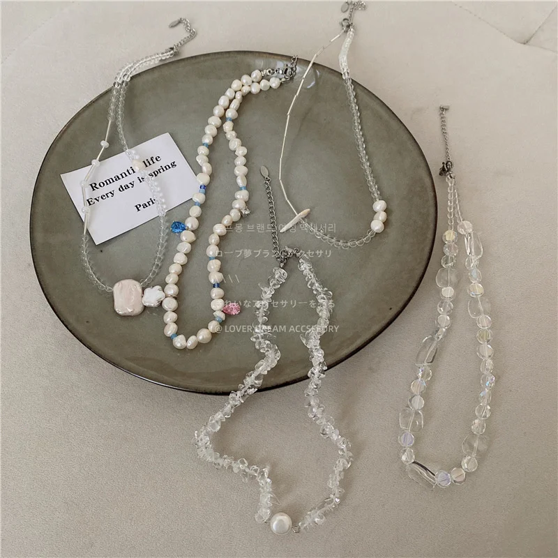 Kpop Baroque Freshwater Pearl Beaded Necklace For Women Sweet Transparent Crystal Summer Clavicle Chain Aesthetic Jewelry 2022
Kpop Baroque Freshwater Pearl Beaded Necklace For Women Sweet Transparent Crystal Summer Clavicle Chain Aesthetic Jewelry 2022