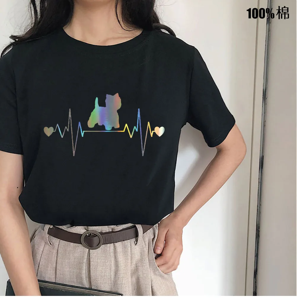 Женская футболка Westie Dog Heartbeat Lifeline с принтом повседневная хлопковая хипстерская