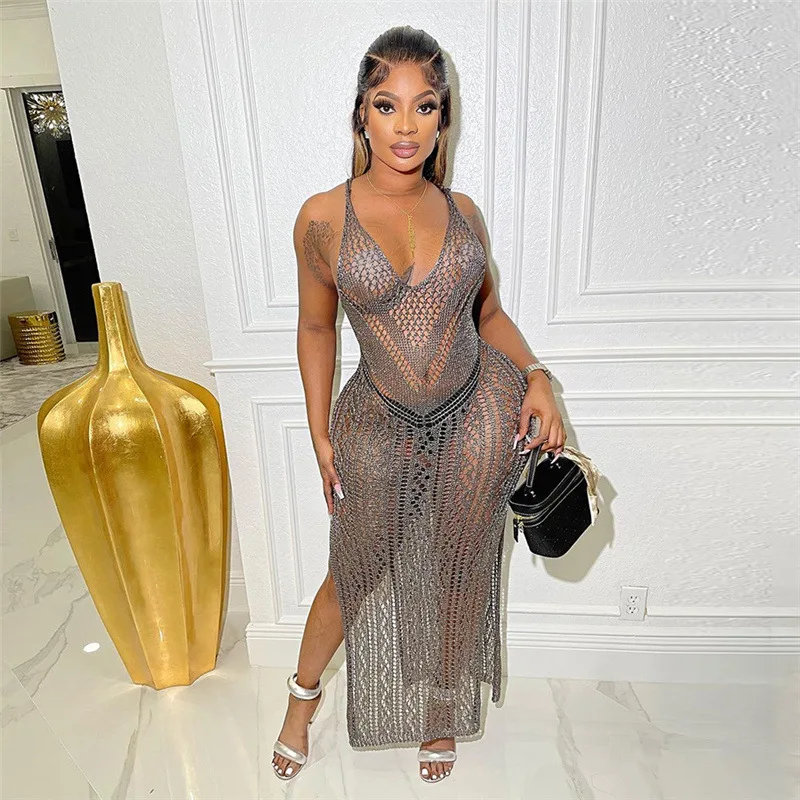 2023 Summer Dress Sexy Hollow Out Knitting Perspective Of Tall Waist Slim Fit Sleeveless Wrap Women Swimwear Cover Up Bath Exits 
2023 Summer Dress Sexy Hollow Out Knitting Perspective Of Tall Waist Slim Fit Sleeveless Wrap Women Swimwear Cover Up Bath Exits