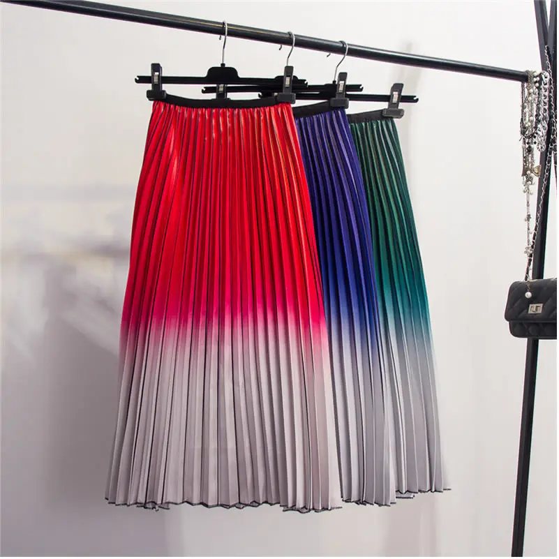 CAIFISH Summer Gradient Color Skirt Elastic Waist Striped Pleated Skirts Rainbow Women Casual Mid-Calf Skirts QH1794
CAIFISH Summer Gradient Color Skirt Elastic Waist Striped Pleated Skirts Rainbow Women Casual Mid-Calf Skirts QH1794