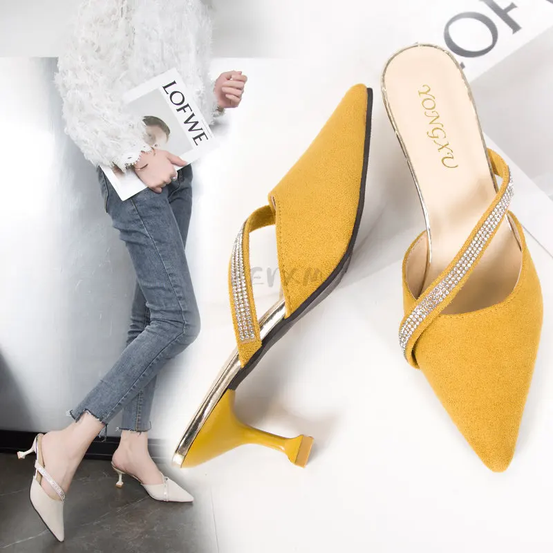 Rhinestone High Heels Pointed Mules New Summer Shoes Woman Fashion Riband Thin Heels Slippers Elegant Slip-On Sweet Party Shoes
Rhinestone High Heels Pointed Mules New Summer Shoes Woman Fashion Riband Thin Heels Slippers Elegant Slip-On Sweet Party Shoes