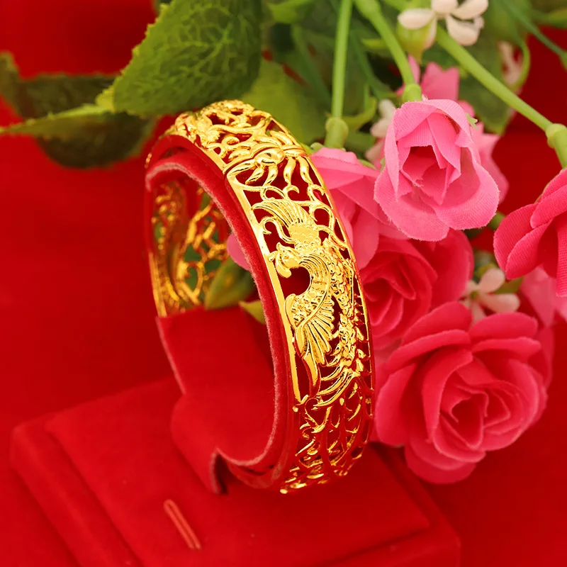 Golden Ceremony Luxury Bride Bracelet Wedding Day Hollow out Dragon Phoenix Bracelet Plating 24K Gold Bride Jewelry 
Golden Ceremony Luxury Bride Bracelet Wedding Day Hollow out Dragon Phoenix Bracelet Plating 24K Gold Bride Jewelry