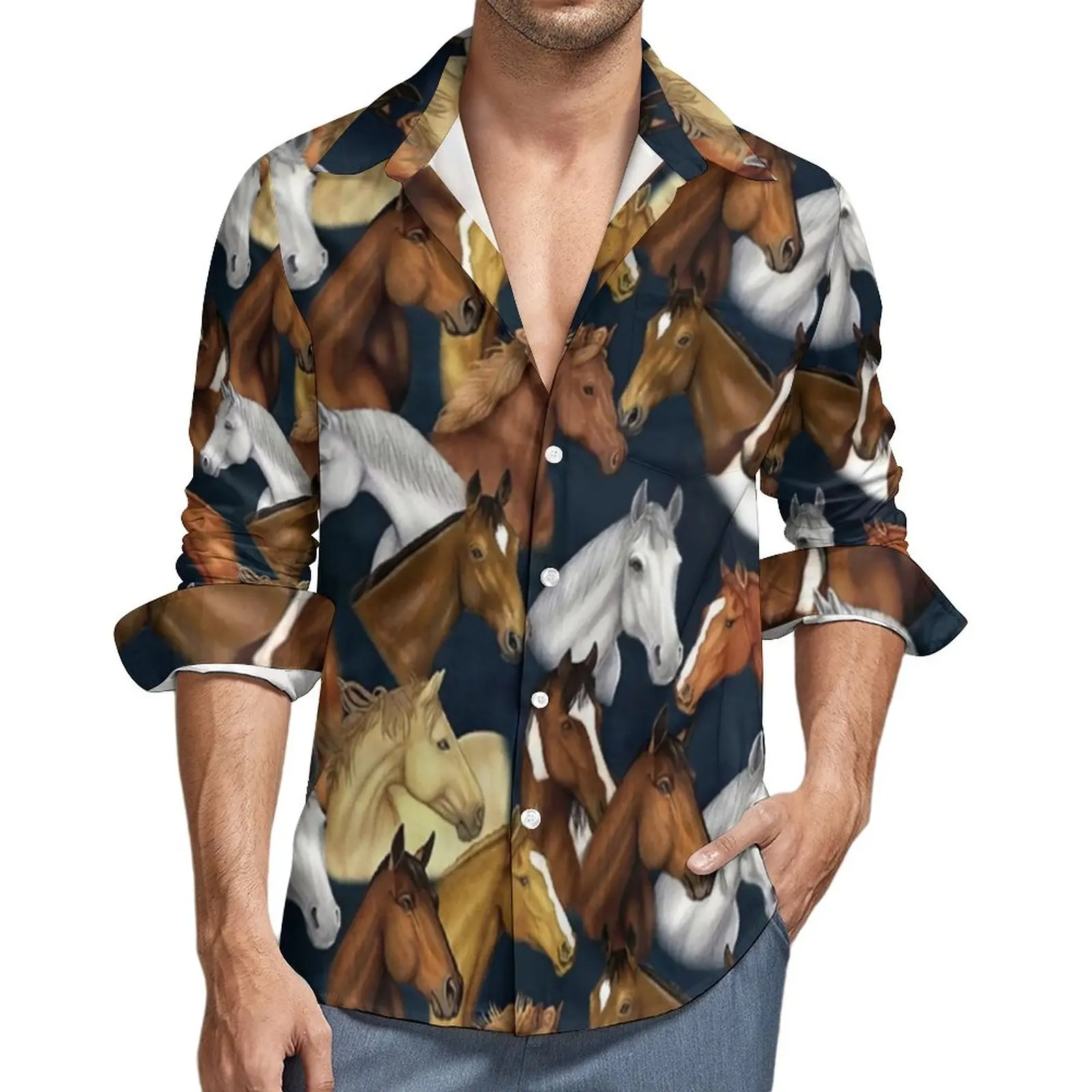 Cool Hourse Shirt Wild Animal Print Casual Shirts Long Sleeve Custom Aesthetic Blouses Autumn Loose Oversize Clothing
Cool Hourse Shirt Wild Animal Print Casual Shirts Long Sleeve Custom Aesthetic Blouses Autumn Loose Oversize Clothing