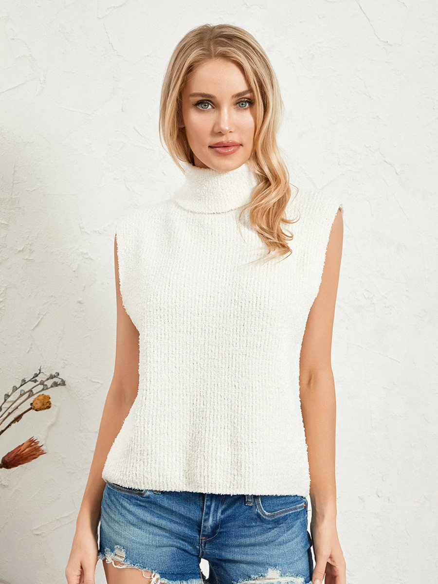 

Sunfanrtnn женский свитер жилет без рукавов Водолазка с широкими плечами вязаный свитер Джемперы шикарный пуловер майки