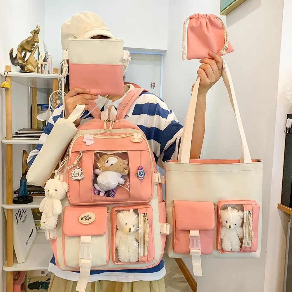5 Pcs Set Kawaii Girls Backpack For Student School Bag Teenager Girls Schoolbag Book Bags Pencil Case Women Travel Backpack Tote
5 Pcs Set Kawaii Girls Backpack For Student School Bag Teenager Girls Schoolbag Book Bags Pencil Case Women Travel Backpack Tote