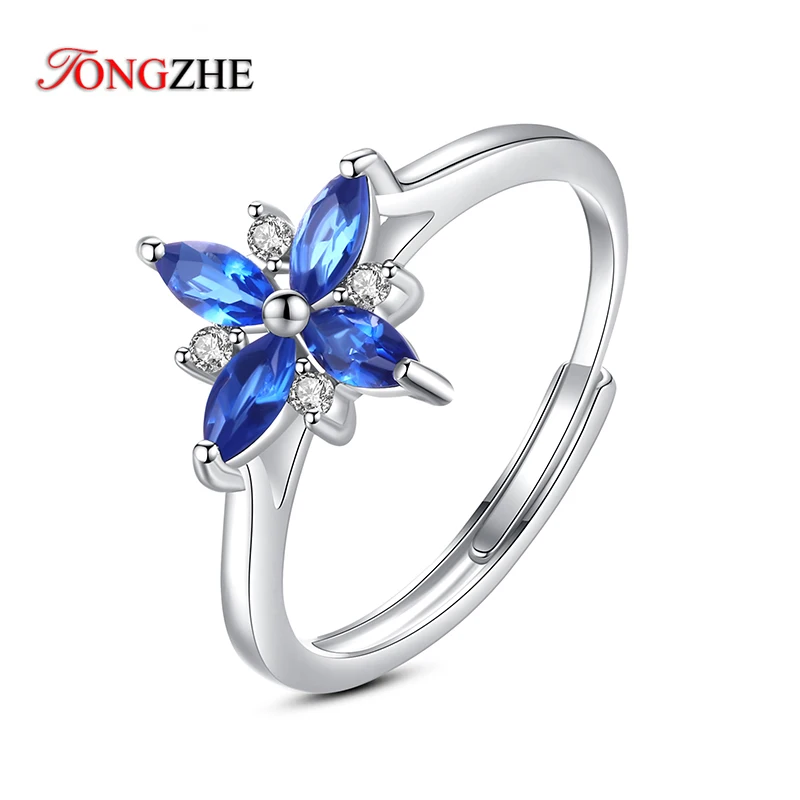 

Женское серебряное кольцо TONGZHE, Открытое кольцо из серебра 925 пробы с синим кубическим цирконием, модные ювелирные украшения