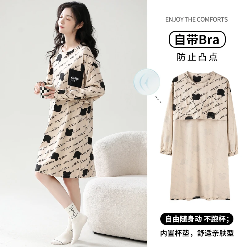 Autumn Nightdress For Woman Cotton Sweet Homewear With Chest Pad Outfit Young Girl Long Sleeve Nightgowns
Autumn Nightdress For Woman Cotton Sweet Homewear With Chest Pad Outfit Young Girl Long Sleeve Nightgowns
