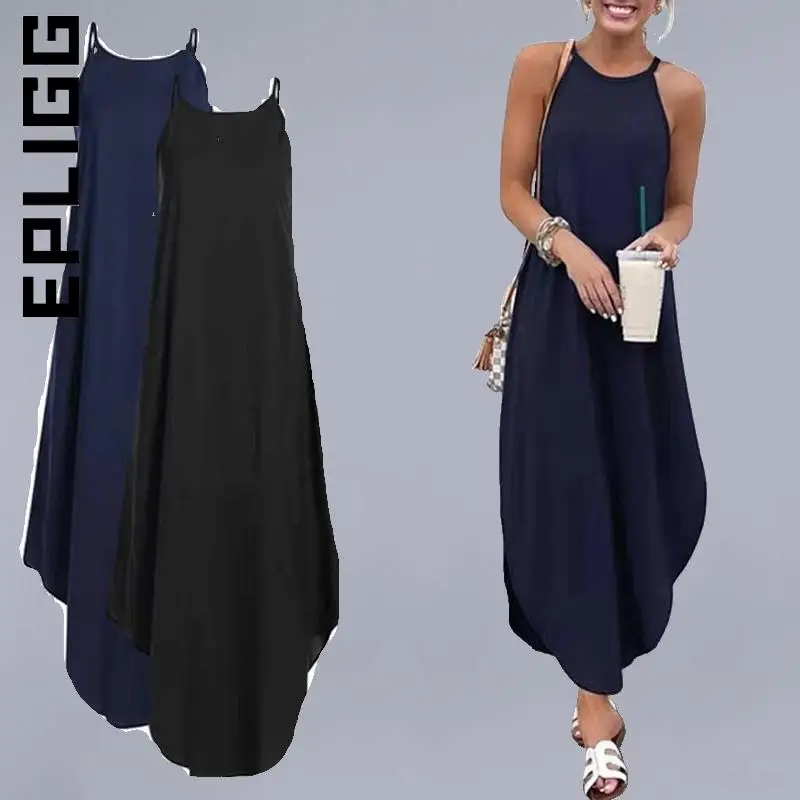 Epligg Dress Women New Sleeveless Retro Halter Solid Beach Long Dress All-Match Korean Woman Clothes Vestidos Female
Epligg Dress Women New Sleeveless Retro Halter Solid Beach Long Dress All-Match Korean Woman Clothes Vestidos Female