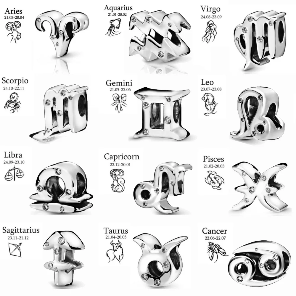 12 Constellations 925 Sterling Silver Star Sign Beads Month Gem Zodiac fit Original Pandora Charms Mybeboa Bracelet Jewelry
12 Constellations 925 Sterling Silver Star Sign Beads Month Gem Zodiac fit Original Pandora Charms Mybeboa Bracelet Jewelry