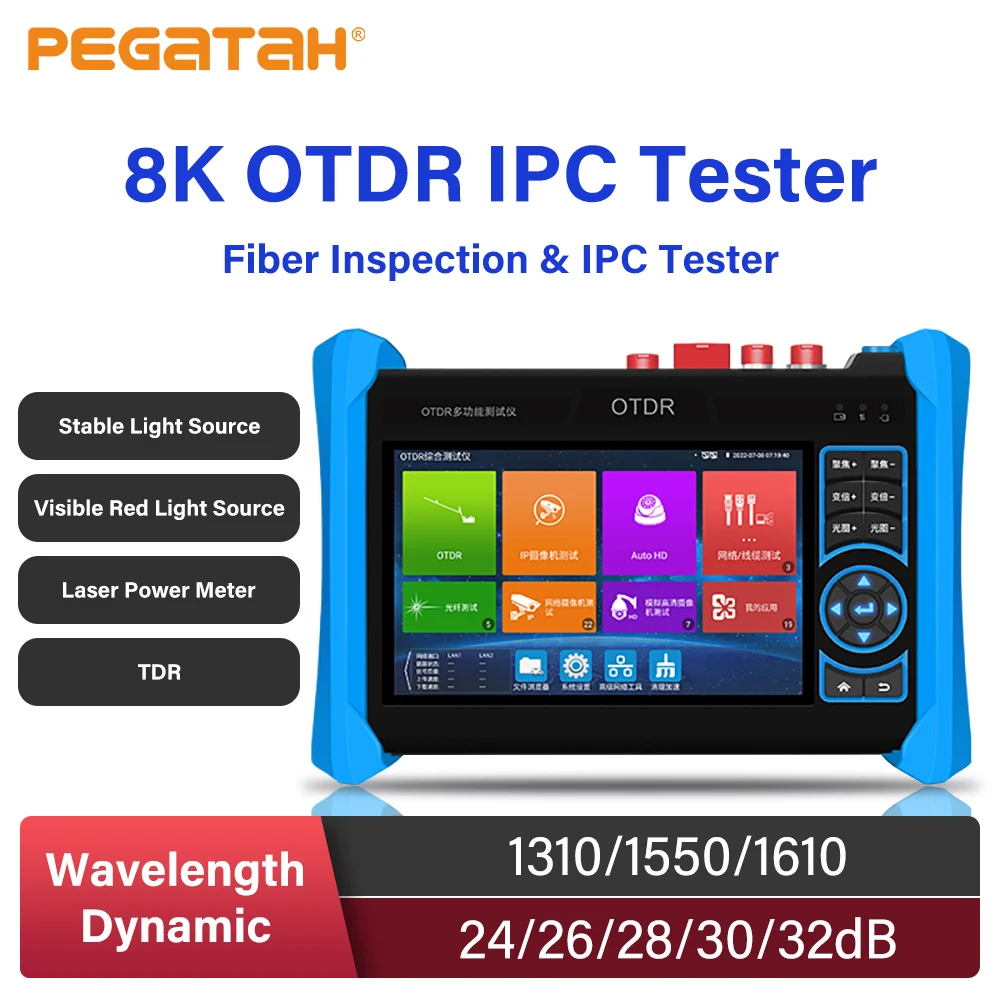 PEGATAH OTDR IP CCTV Fiber Tester 5.4inch Multifunction OTDR Optical Time Domain Reflectometer Camera Tester with VFL LS OPM Map
PEGATAH OTDR IP CCTV Fiber Tester 5.4inch Multifunction OTDR Optical Time Domain Reflectometer Camera Tester with VFL LS OPM Map