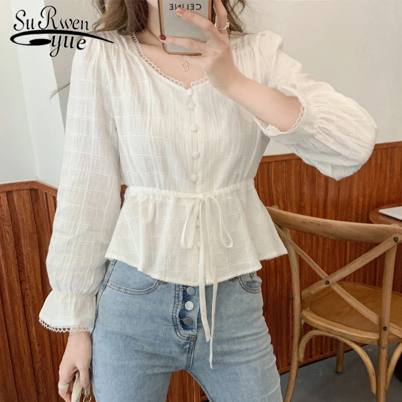 2022 Spring White Plaid Women Blouse and Tops Sweet Long Sleeve V Neck Women Shirts Slim Cotton Female Clothing Blusas 20365
2022 Spring White Plaid Women Blouse and Tops Sweet Long Sleeve V Neck Women Shirts Slim Cotton Female Clothing Blusas 20365
