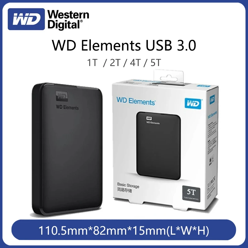 

Western Digital WD Elements 2,5 "Портативный 1 ТБ 2 ТБ 4 ТБ 5 ТБ USB3.0 внешний жесткий диск Hdd Disco Duro Externo Disque жесткий диск