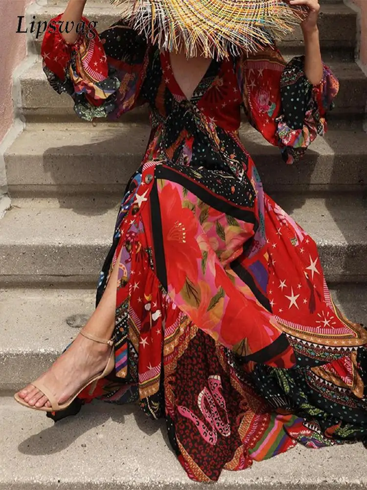 2022 Spring Summer Fashion Print Seaside Beach Dresses Women Elegant V-Neck Loose Maxi Dress Bohemian Vintage Party Dress Female
2022 Spring Summer Fashion Print Seaside Beach Dresses Women Elegant V-Neck Loose Maxi Dress Bohemian Vintage Party Dress Female