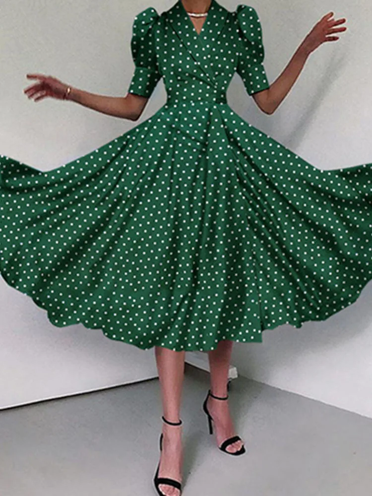 Robe Fashion Polka Dot Print Hem Long Dress Women Spring Notched Collar Club Party Dress Summer Puff Shoulder Loose Boho Dresses
Robe Fashion Polka Dot Print Hem Long Dress Women Spring Notched Collar Club Party Dress Summer Puff Shoulder Loose Boho Dresses