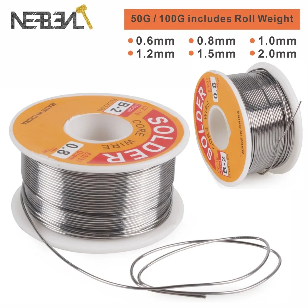 

50g/100g FLUX 2.0% Solder Wire Tin Lead Wick for Soldering Irons Melt Rosin Core High Purity Roll Welding Wires Diam 0.6-2.0mm