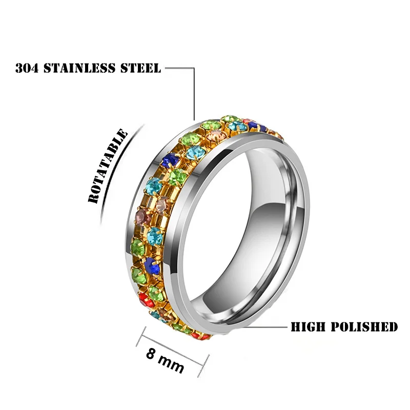Colorful Zircon Ring for Women and Men 2023 New Fashion Rotating Ring with Artificial Diamonds Crystal Finger Jewelry Accessory
Colorful Zircon Ring for Women and Men 2023 New Fashion Rotating Ring with Artificial Diamonds Crystal Finger Jewelry Accessory