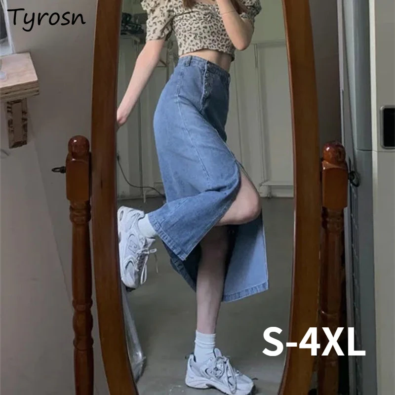 Denim Skirts 4XL Mid Calf Women Summer High Waist All-match Streetwear Side Split Leisure Students Vintage Faldas New Clothing
Denim Skirts 4XL Mid Calf Women Summer High Waist All-match Streetwear Side Split Leisure Students Vintage Faldas New Clothing
