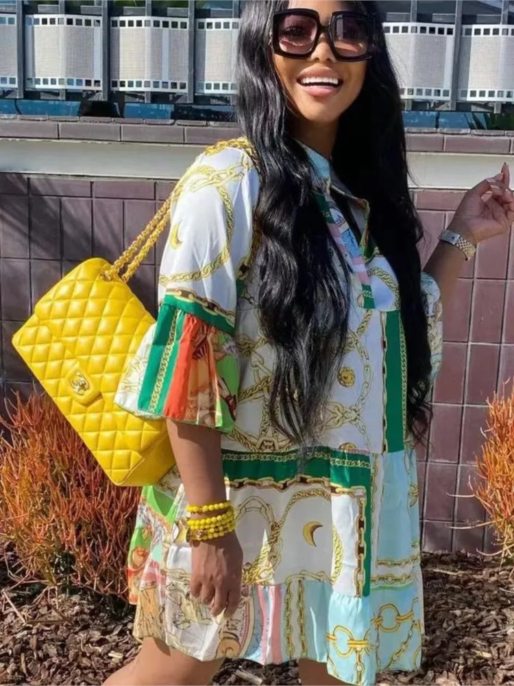 Elegant Women Dress Half Flare Sleeve Chain Paisley Loose A-line Dresses For 2022 Summer Streetwear Fashion Shirt Платье Casual
Elegant Women Dress Half Flare Sleeve Chain Paisley Loose A-line Dresses For 2022 Summer Streetwear Fashion Shirt Платье Casual