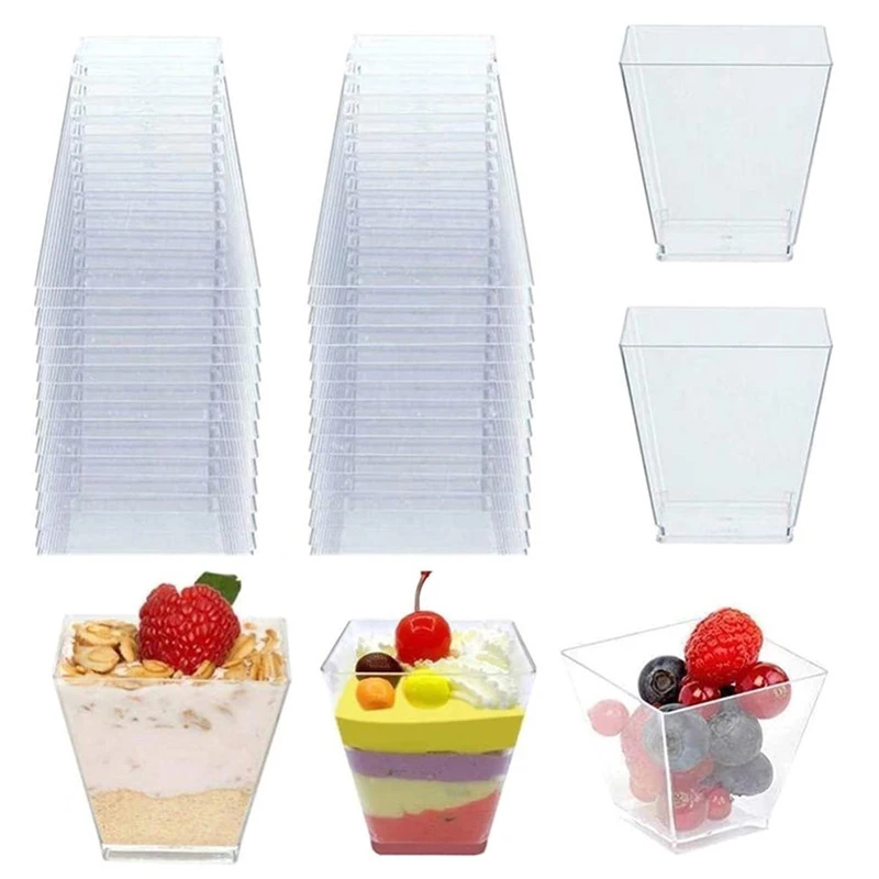 Plastic Dessert Cups 10/20/30pcs Square Trapezoid Disposable Food Cake Dessert Cup Cube Pudding Sauce Jelly Container
Plastic Dessert Cups 10/20/30pcs Square Trapezoid Disposable Food Cake Dessert Cup Cube Pudding Sauce Jelly Container