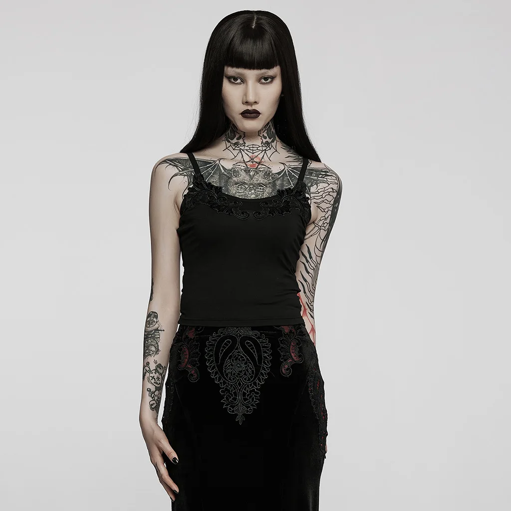 PUNKRAVE Women's Vest Gothic Simple Camisole Elastic Knitted Adjustable Shoulder Straps Sleeveless Top
PUNKRAVE Women's Vest Gothic Simple Camisole Elastic Knitted Adjustable Shoulder Straps Sleeveless Top