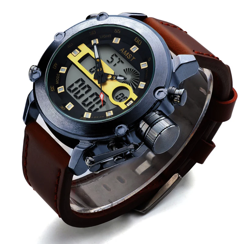 AMST Men's Quartz Watch Digital Analog LED Dual Display EL Back Light Military Army Sports Male Wristwatch Clock 3atm Waterproof
AMST Men's Quartz Watch Digital Analog LED Dual Display EL Back Light Military Army Sports Male Wristwatch Clock 3atm Waterproof