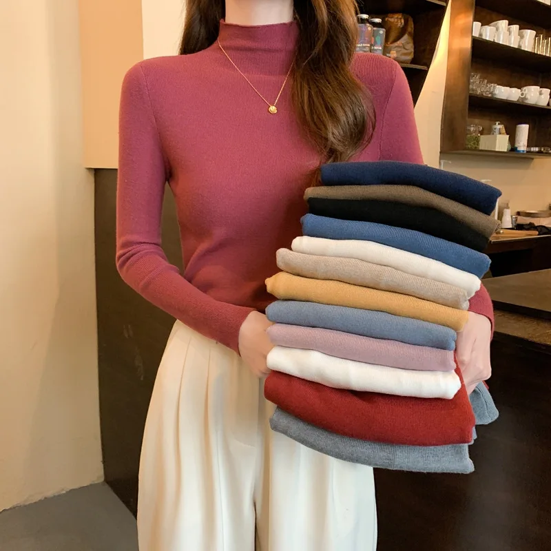 Half Turtleneck Bottoming Shirt Women's Autumn and Winter New Sweater Long-sleeved Knitted Sweater Top Pullover Sweater Women
Half Turtleneck Bottoming Shirt Women's Autumn and Winter New Sweater Long-sleeved Knitted Sweater Top Pullover Sweater Women