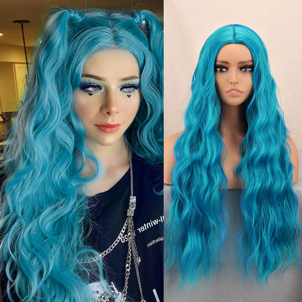 Synthetic Wig For Woman Blue Long Water Wave Wig Cosplay Party Pink Red Lolita Heat Resistant Natural Wig
Synthetic Wig For Woman Blue Long Water Wave Wig Cosplay Party Pink Red Lolita Heat Resistant Natural Wig