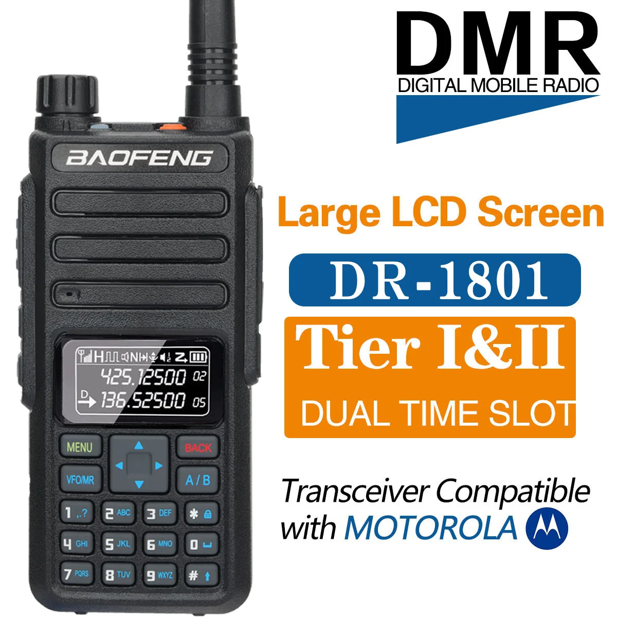 Baofeng DMR DR-1801 Walkie Talkie Dual Time Slot Tier 1&2 Digital/Analog Radio VHF UHF Dual Band Upgrade of DM-1801 DM-1701
Baofeng DMR DR-1801 Walkie Talkie Dual Time Slot Tier 1&2 Digital/Analog Radio VHF UHF Dual Band Upgrade of DM-1801 DM-1701