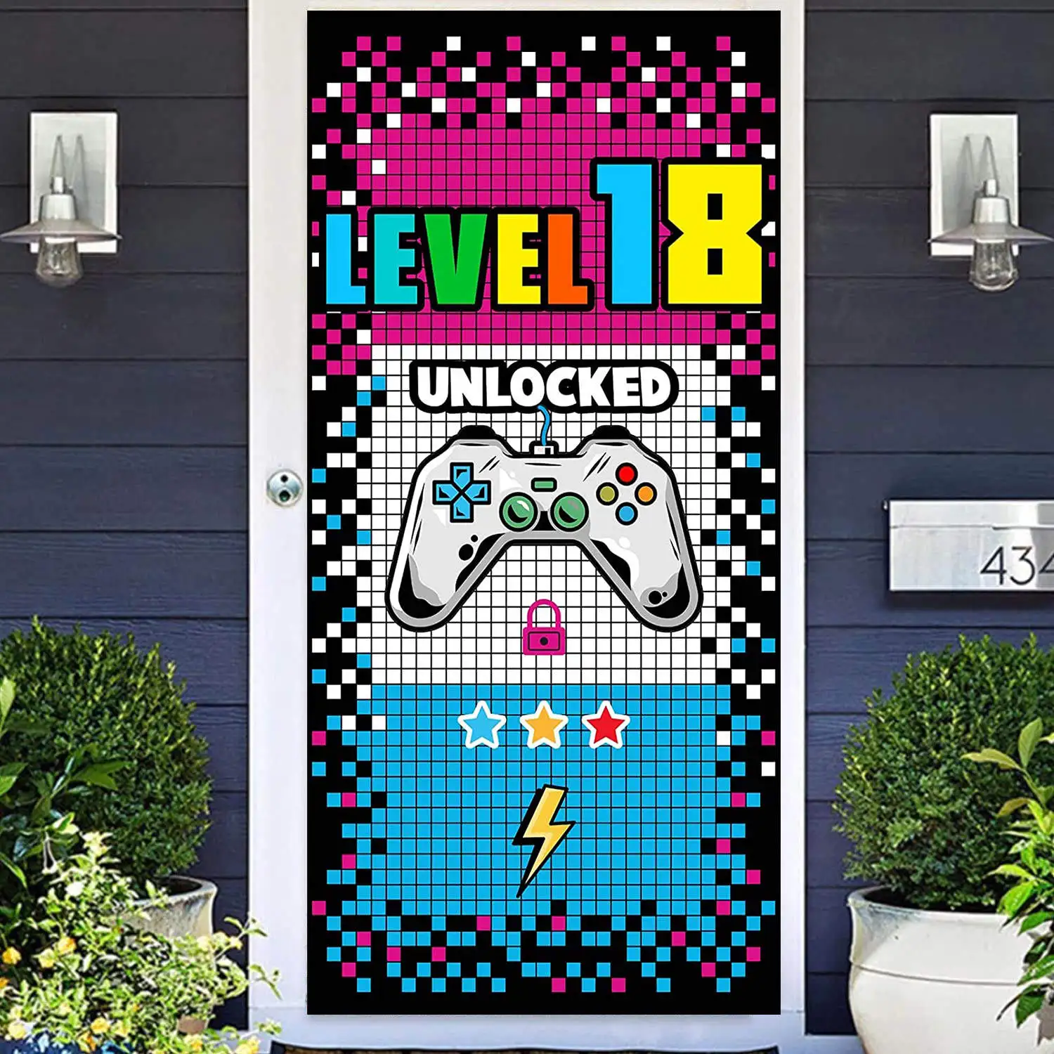 Happy 18th Birthday Party Decoration Door Banner Backdrop Video Game 18 Years Old for Boys Gamer Level Up Game on Background
Happy 18th Birthday Party Decoration Door Banner Backdrop Video Game 18 Years Old for Boys Gamer Level Up Game on Background