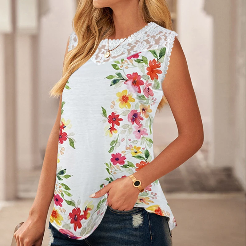 Summer New Lace Edge Panel O-neck T-shirt Women's Tank Top Fashion Print Casual Loose Cotton Top Sweet Style Women's T-shirt
Summer New Lace Edge Panel O-neck T-shirt Women's Tank Top Fashion Print Casual Loose Cotton Top Sweet Style Women's T-shirt