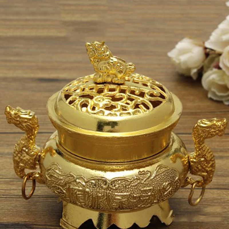 Alloy Incense Burner Double Dragon Style Hollow Cap Censer Cone Holder Decor Sandalwood Coil Base Temples Studio Home Decoration
Alloy Incense Burner Double Dragon Style Hollow Cap Censer Cone Holder Decor Sandalwood Coil Base Temples Studio Home Decoration