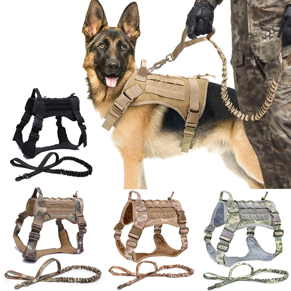 

K9 Military Tactical Dog Harness Leash MOLLE Quick Release Vest Padded German Shepherd Malinois Large Big Therapy Dogs Training