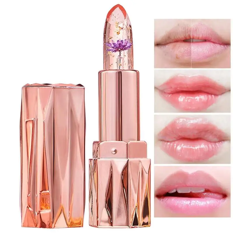 

Natural Flower Color Change Moisturizing Lip Balm 3.8g Ph Color Changing Crystal Flower Jelly Lipstick Long Lasting & Nutritious